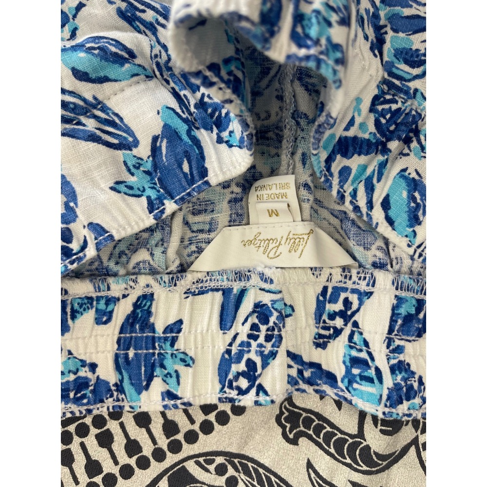 Lilly Pulitzer Womens Blue White Linen Seashell Starfish Coastal Shorts Size M - Picture 4 of 6
